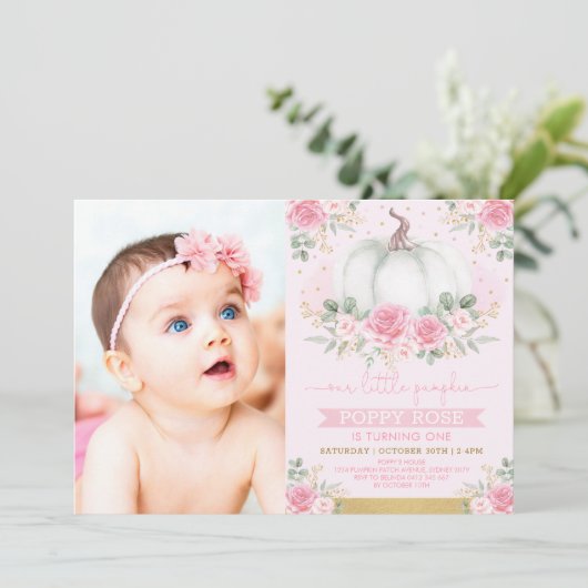  Roze Pompoen Herfst Bloemen Greenery Verjaardag Kaart (Staand voorkant)