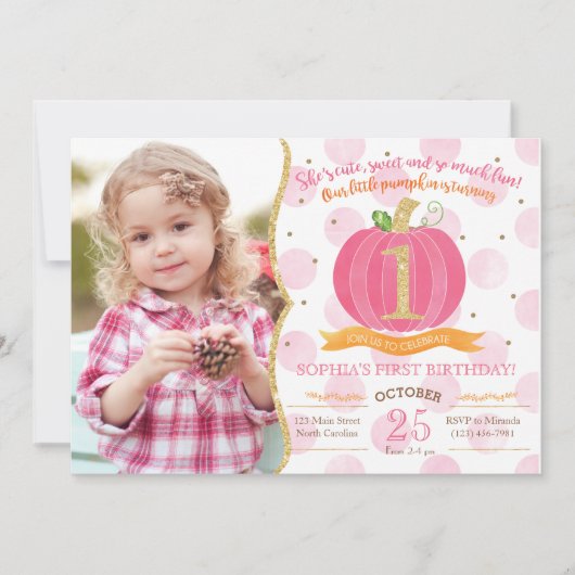 Roze pompoen Herfst eerste eerste uitnodiging van  (Voorkant)