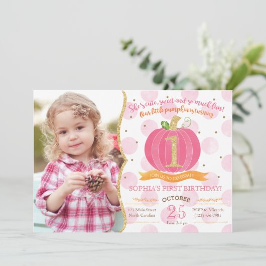 Roze pompoen Herfst eerste eerste uitnodiging van  (Staand voorkant)