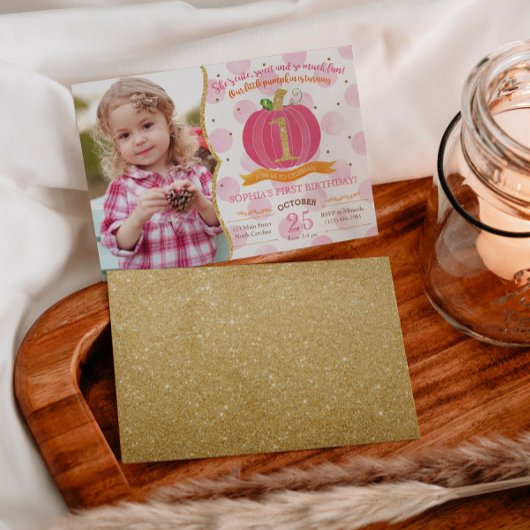 Roze pompoen Herfst eerste eerste uitnodiging van 