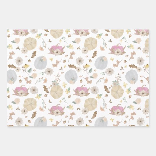 Roze Pompoen Herfst Gift Wrap Papier Inpakpapier Vel (Voorkant)