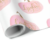 Roze Pompoen Herfst Goud LAYLA Naam Gepersonalisee Cadeaupapier (Rol Hoek)
