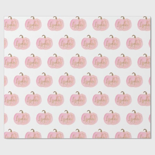 Roze Pompoen Herfst Goud LAYLA Naam Gepersonalisee Cadeaupapier (Vlak)
