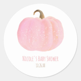 Roze Pompoen Herfst Herfst Rustiek Baby shower Ronde Sticker