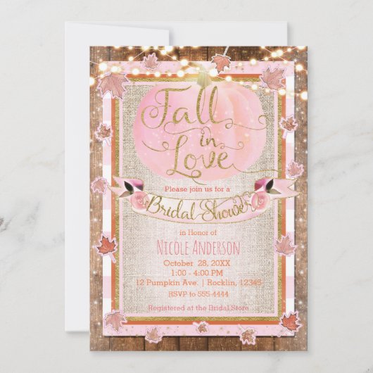 Roze pompoen Herfst in Liefde Rustiek Vrijgezellen Kaart (Voorkant)