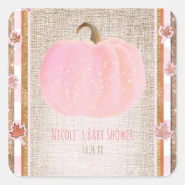 Roze Pompoen Herfst Landelijk Baby Shower Vierkante Sticker