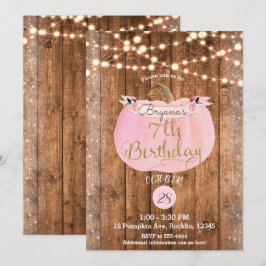 Roze Pompoen Herfst Landelijke Houten Lichtjes 7de Kaart