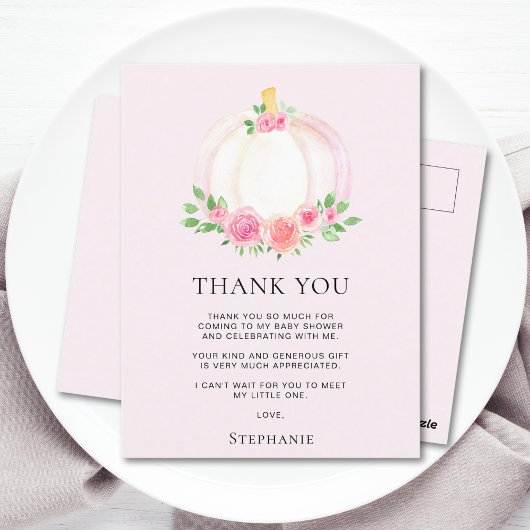 Roze Pompoen Herfst Meisje Baby Shower Bedankt Briefkaart