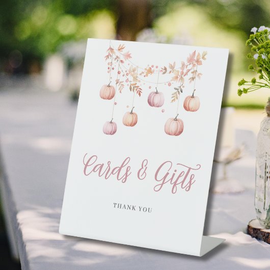 Roze Pompoen Herfst Meisje Baby shower Kaarten Ges Reclamebord Met Voetstuk