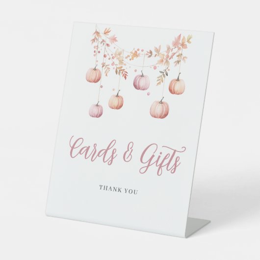 Roze Pompoen Herfst Meisje Baby shower Kaarten Ges Reclamebord Met Voetstuk (Voorkant)