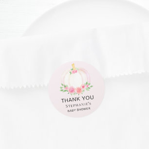 Roze Pompoen Herfst Meisje's Baby shower Dank u Ronde Sticker