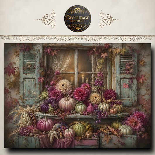Roze Pompoen Herfst Raam Decoupage Tissuepapier