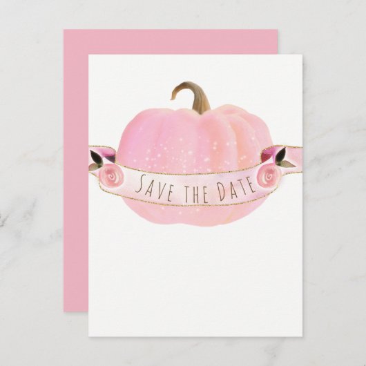 Roze pompoen herfst Rustic Sla de datum op Aankondigingskaart (Voorkant / Achterkant)