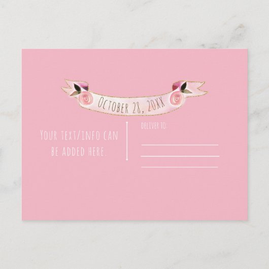 Roze pompoen herfst Rustic Sla de datum op Aankondigingskaart (Achterkant)