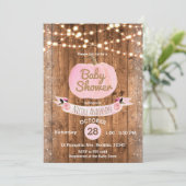 Roze Pompoen Herfst Rustiek Wood Lights Baby showe Kaart (Staand voorkant)