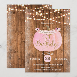 Roze Pompoen Herfst Rustieke Houten Lichten 1e Ver Kaart