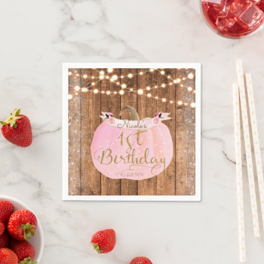 Roze Pompoen Herfst Rustieke Houten Lichten 1e Ver Servetten (Insitu)