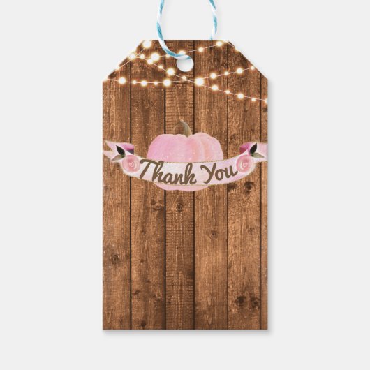 Roze Pompoen Herfst Rustieke Houten Lichten Vrijge Cadeaulabel (Voorkant)