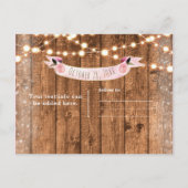 Roze Pompoen Herfst Rustieke Houten Lichtjes Bewaa Aankondigingskaart (Achterkant)