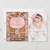 Roze pompoen Herfst rustieke lichten 1e verjaardag Kaart (Voorkant)