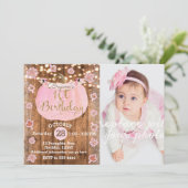 Roze pompoen Herfst rustieke lichten 1e verjaardag Kaart (Staand voorkant)