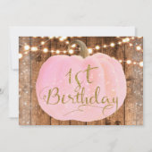 Roze pompoen Herfst rustieke lichten 1e verjaardag Kaart (Achterkant)