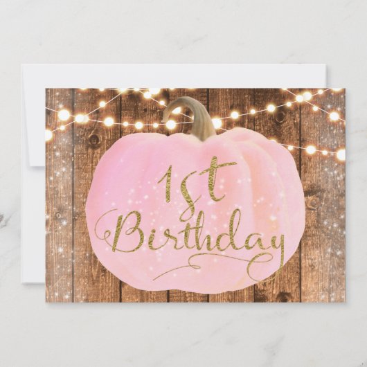 Roze pompoen Herfst rustieke lichten 1e verjaardag Kaart (Achterkant)