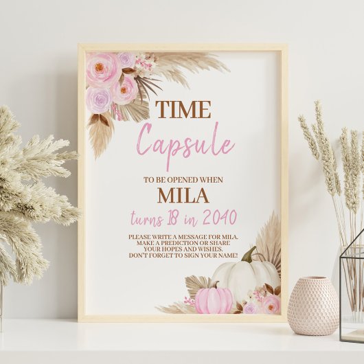 Roze Pompoen Herfst Verjaardag Party Time Capsule  Poster