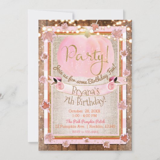 Roze pompoen herfst verlaat rustieke verjaardagsfe kaart (Voorkant)