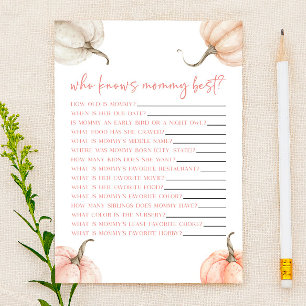 Roze pompoen Herfst Wie kent mama Baby shower spel