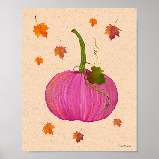 Roze pompoen herfstbladeren poster (Voorkant)