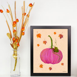 Roze pompoen herfstbladeren poster