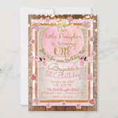 Roze Pompoen Herfstbladeren Rustieke 1e Verjaardag Kaart (Voorkant)