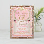 Roze Pompoen Herfstbladeren Rustieke 1e Verjaardag Kaart (Staand voorkant)