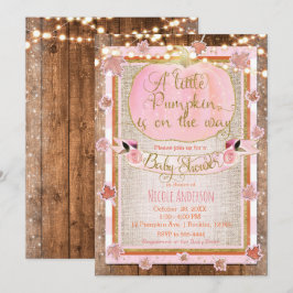Roze Pompoen & Herfstbladeren Rustieke Baby Shower Kaart
