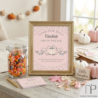 Roze Pompoen Hoeveel Snoepjes Baby Shower Spel Poster