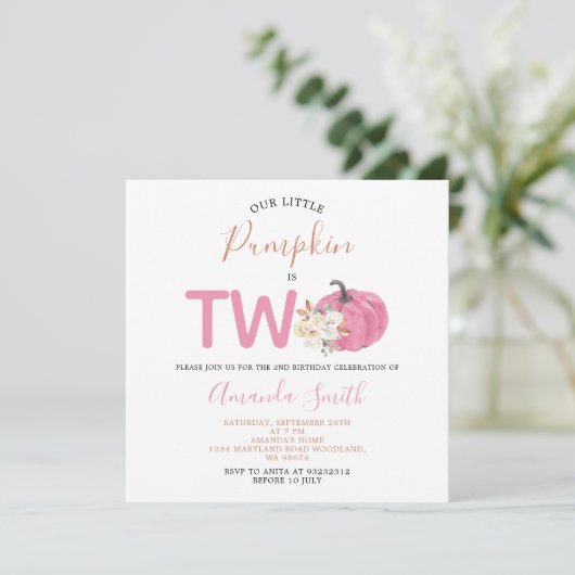 Roze Pompoen Is Twee Verjaardagsbloemen Kaart (Staand voorkant)