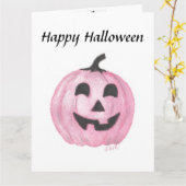 Roze pompoen Jack O Lantern voor Halloween Kaart (Gele Bloem)