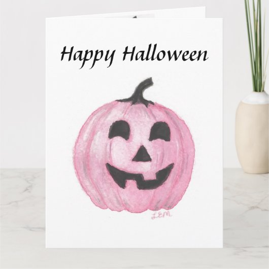 Roze pompoen Jack O Lantern voor Halloween Kaart (Voorkant)