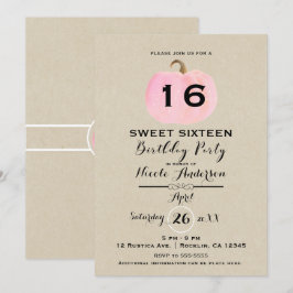 Roze Pompoen Landelijke Kraft Sweet 16 Verjaardags Kaart