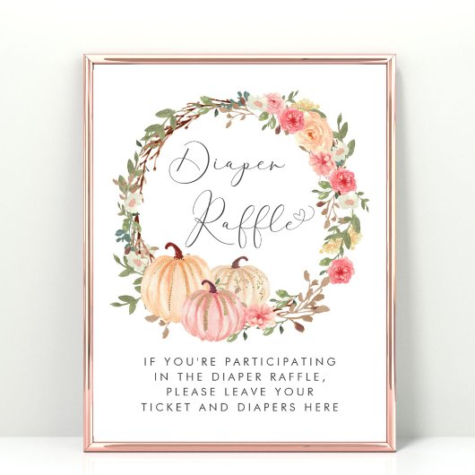Roze Pompoen Luier Raffle Baby Meisje Douche Poster