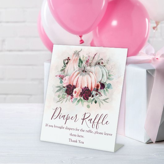 Roze Pompoen Luier Raffle Baby shower Reclamebord Met Voetstuk