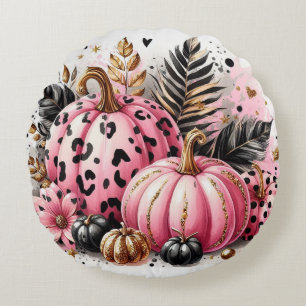 Roze pompoen maximalist rond kussen