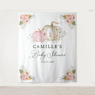 Roze Pompoen Meisje Baby Shower Feest Achtergrond Wandkleed