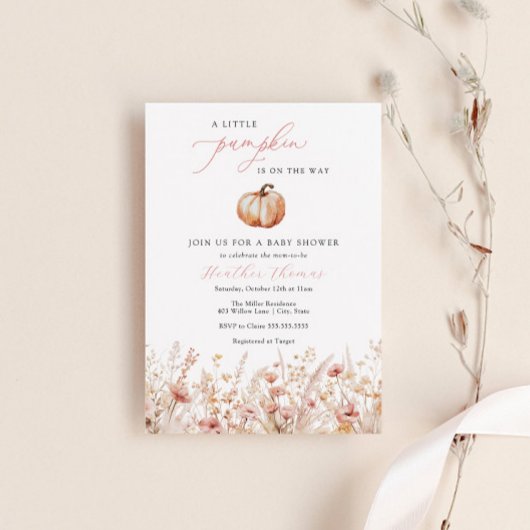 Roze Pompoen Meisje Baby shower Invitation Kaart