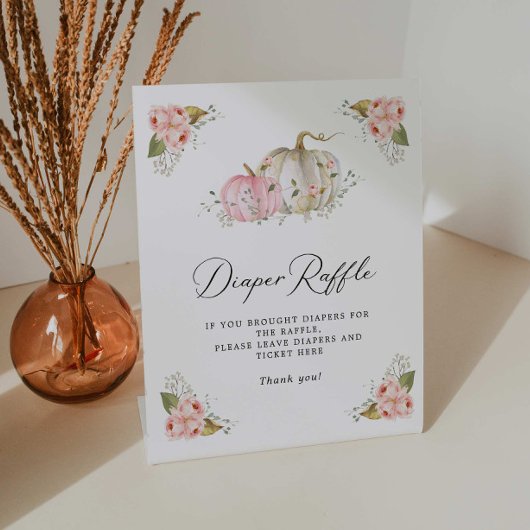 Roze Pompoen Meisje Baby shower Luier Raffle Teken Reclamebord Met Voetstuk