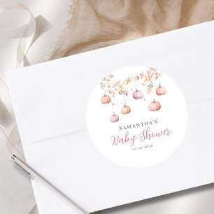 Roze Pompoen Meisje Baby Shower Ronde Sticker