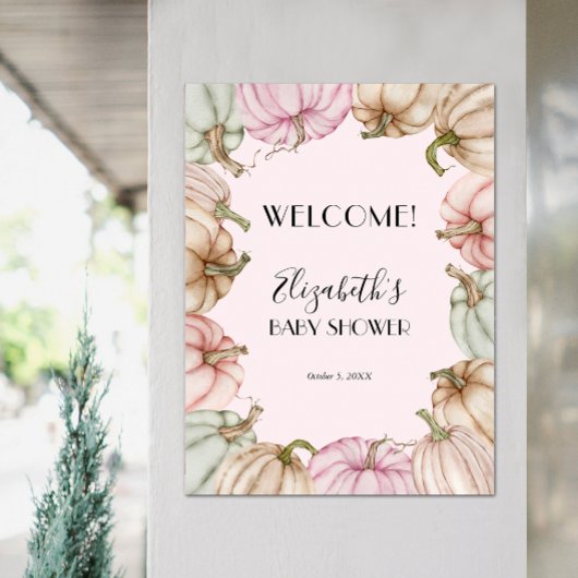 Roze Pompoen Meisje Baby shower Welkom Poster