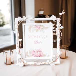 Roze Pompoen Meisje Bloemen Bow Baby shower Bar Poster