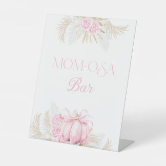 Roze Pompoen Meisje Bloemen Bow Baby shower Bar Reclamebord Met Voetstuk